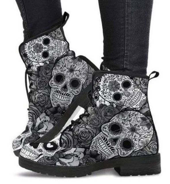 Women's Printed Cartoon Lace-up High-top Leather Boots Viralgem Store