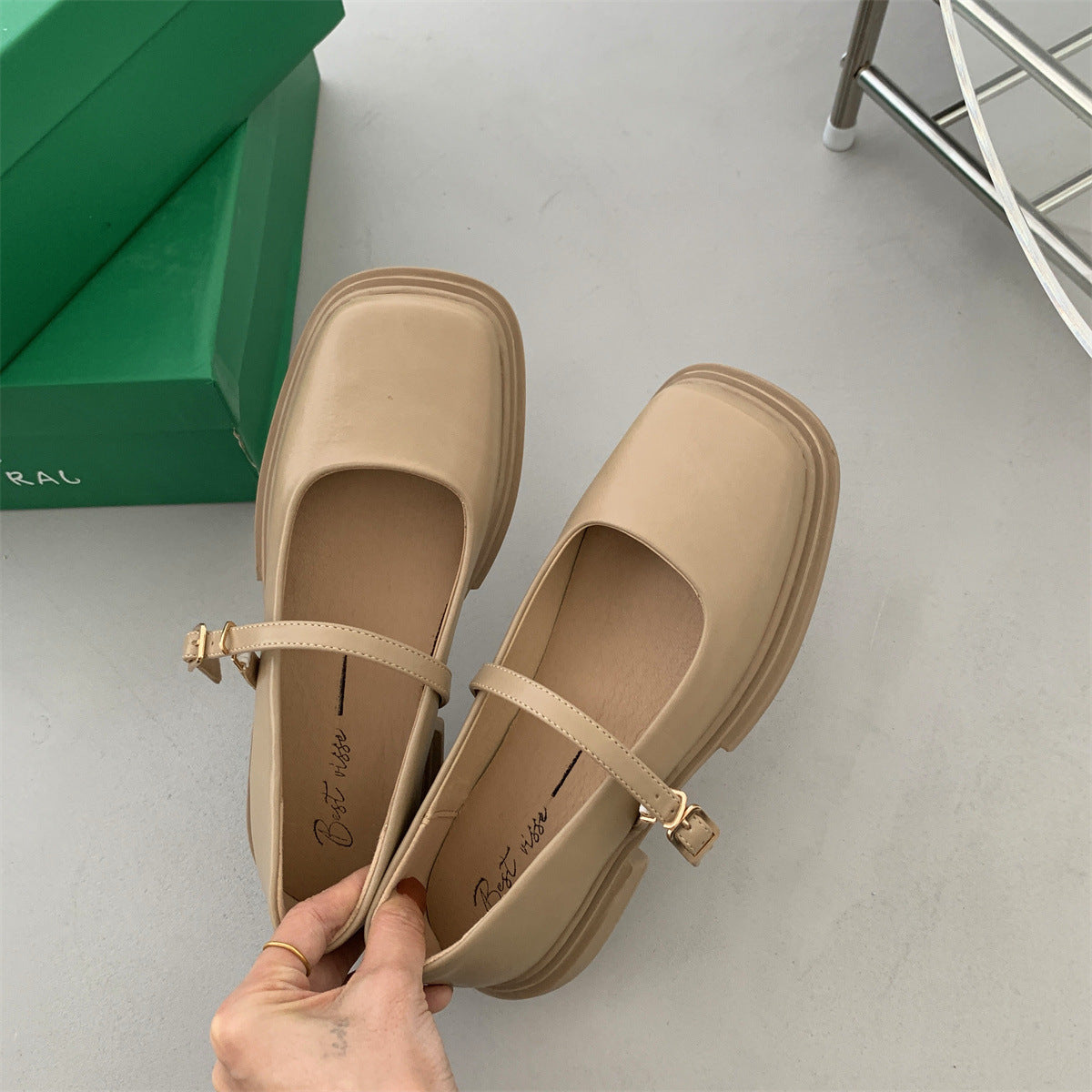 Women's Platform Leather Shoes Round Head British Style Buckle Pearl Viralgem Store