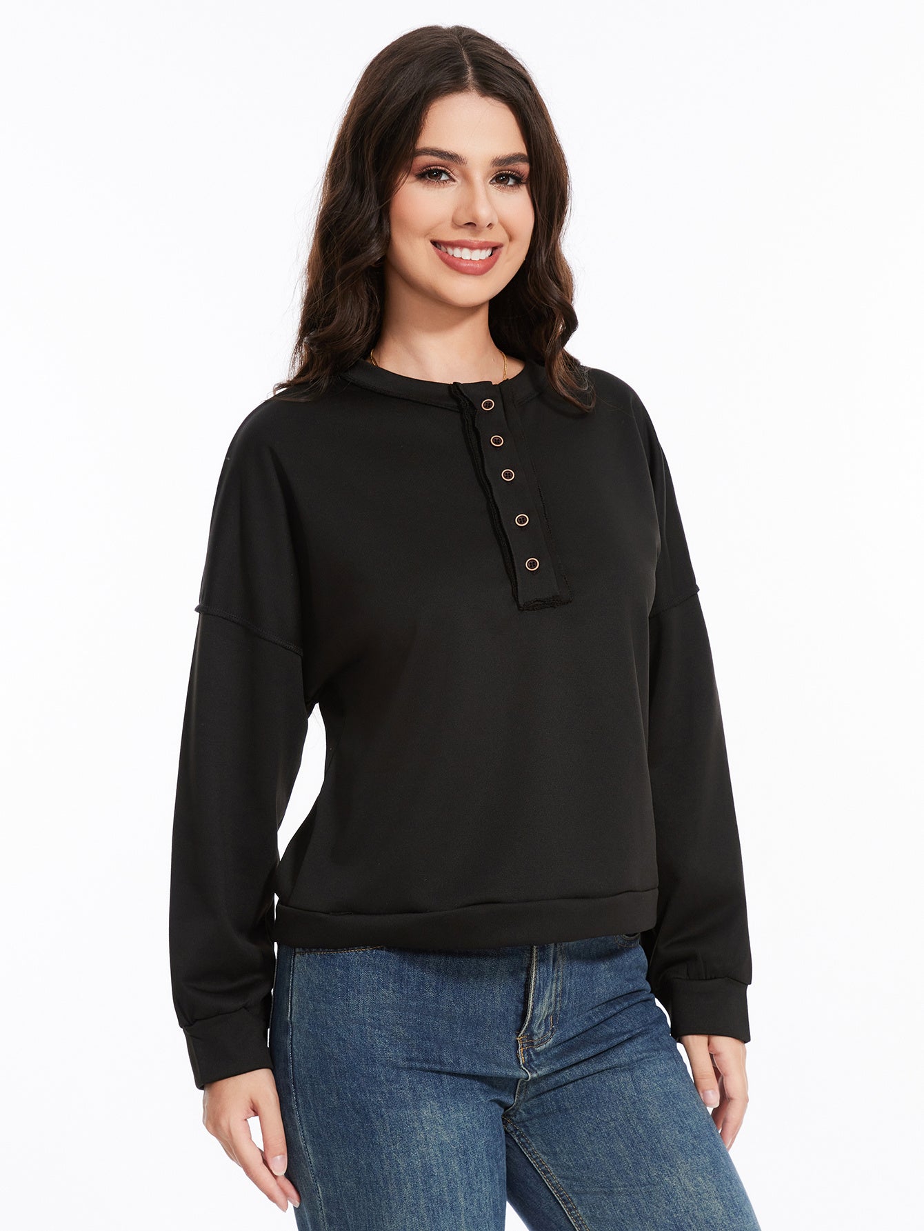 Women's Long Sleeved Button Solid Color Hoodie