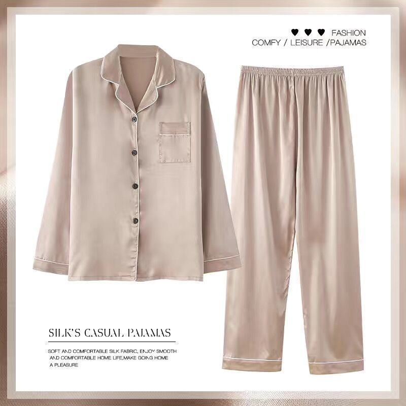 Women's Spring And Autumn Thin Long Sleeve Silk Homewear Two-piece Set Viralgem Store