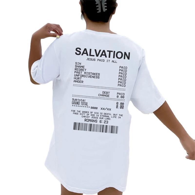 Women Salvation Back Print Bible Verse T-Shirts Oversized