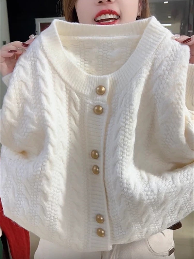 Twist Round Neck Pearl Buckle Soft And Comfortable Versatile Sweater Coat Viralgem Store