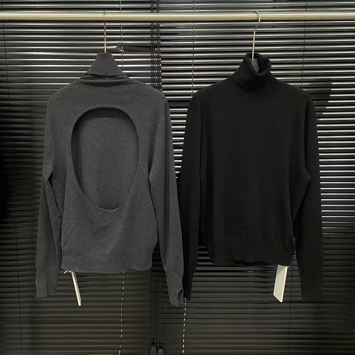 Women's Open Back Turtleneck Sweater American Minority Simple Two-way Design Sweater Viralgem Store