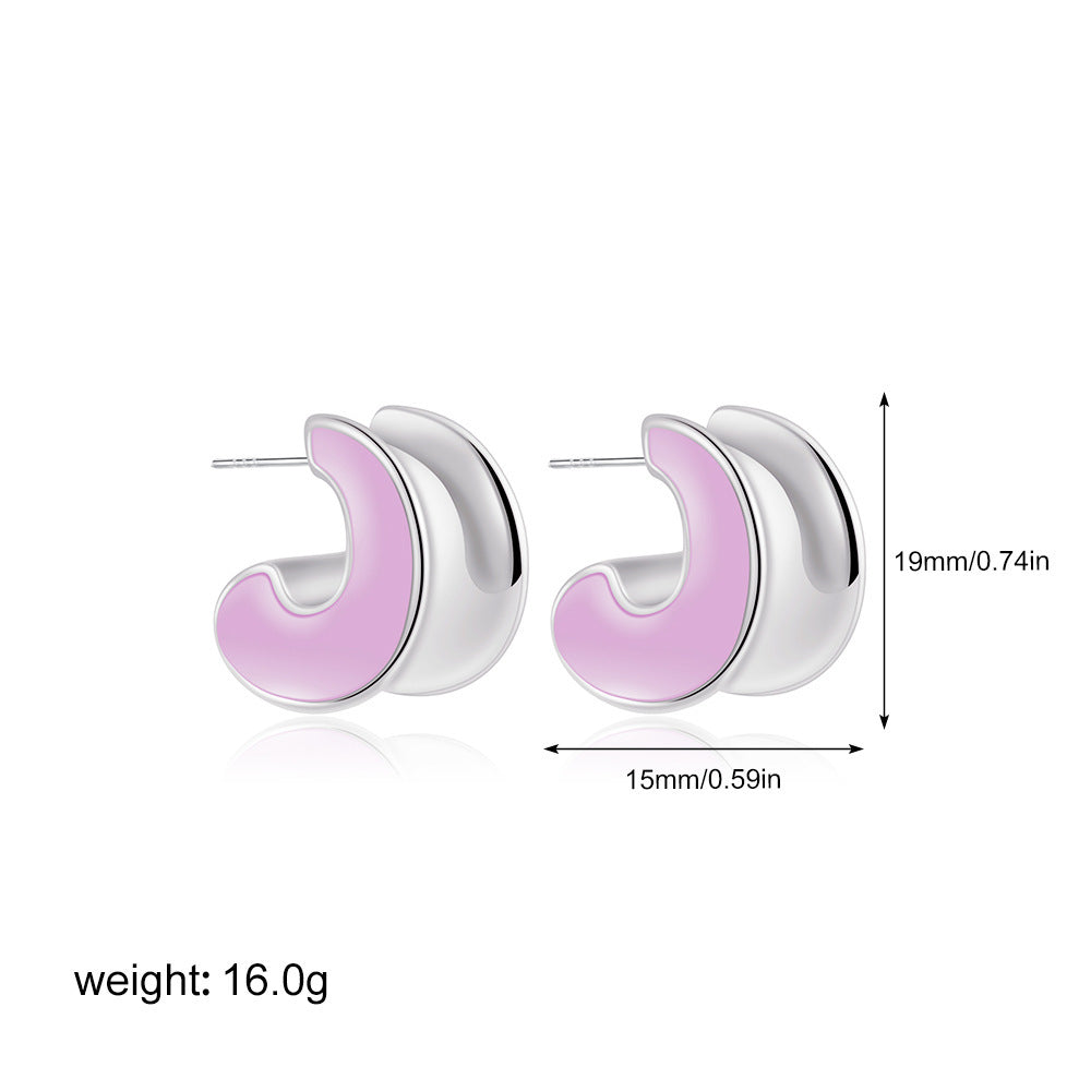 Stainless Steel 18K Gold C- Shaped Ear Studs Dripping Oil