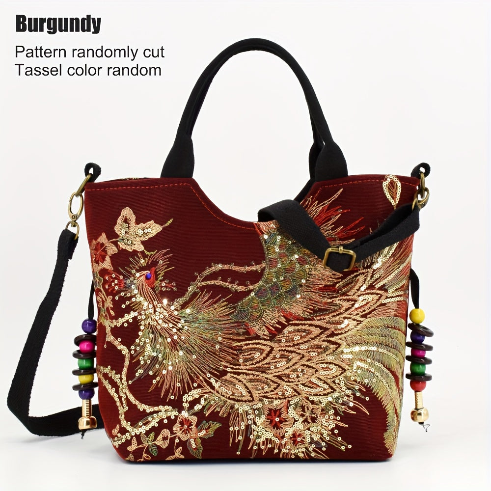 Wo 'S Embroidered Satchel Bag, Fashion Double Handle Purse, Retro Style Handbag with Removable Strap Freshlook Styles