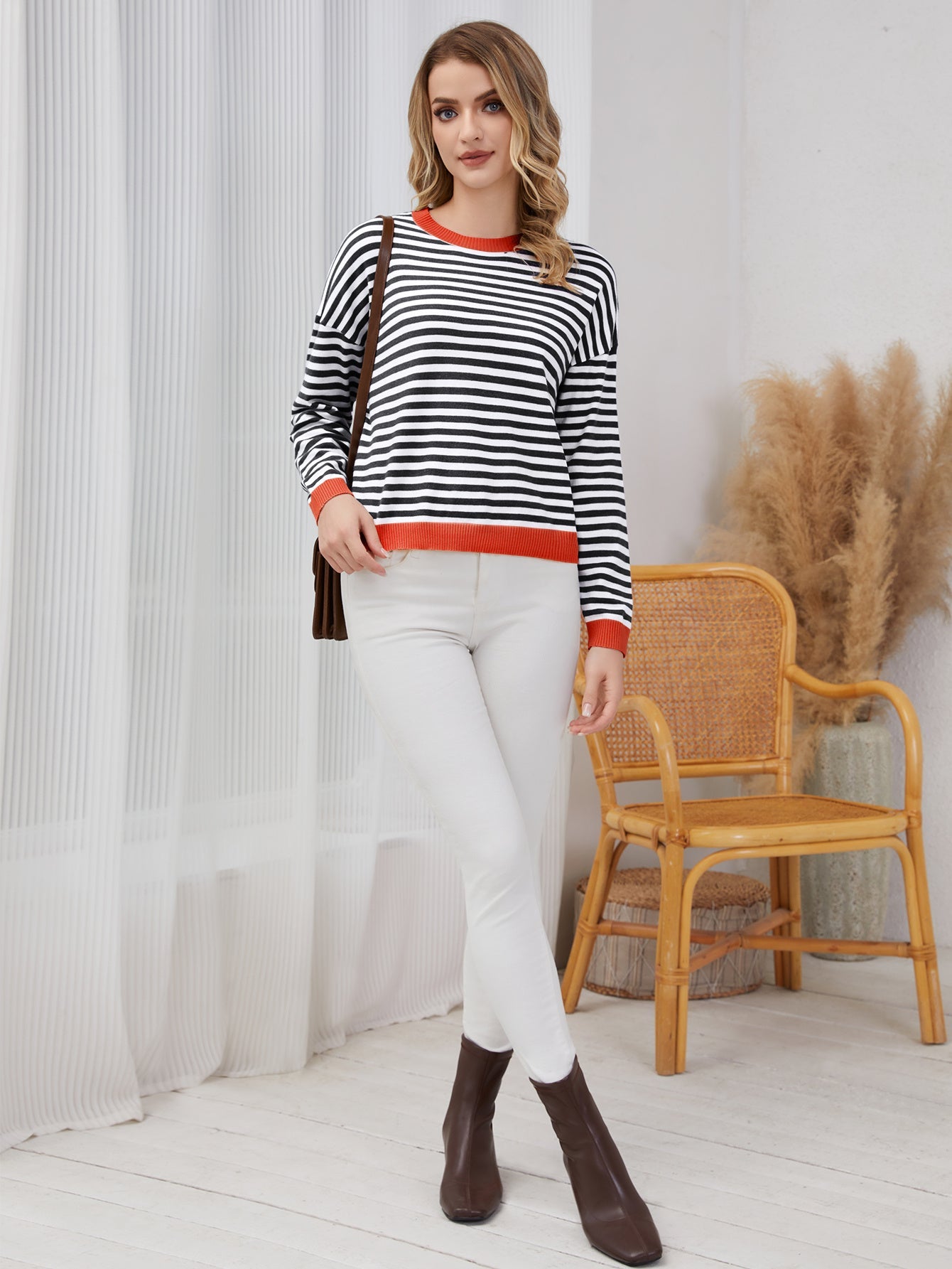 Women's Striped Round Neck Long Sleeved Top Viralgem Store