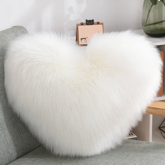 Throw Pillows Heart Shape Long Plush Fluffy Shaggy Cushion Cover Sofa Cushions Decorative Pillow Covers Pillowcase White Viralgem Store