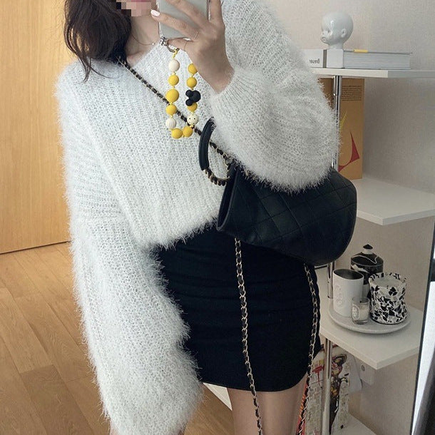 Women's Round Neck Pullover Puff Sleeve Sweater Younger Knitwear Outer Wear Viralgem Store