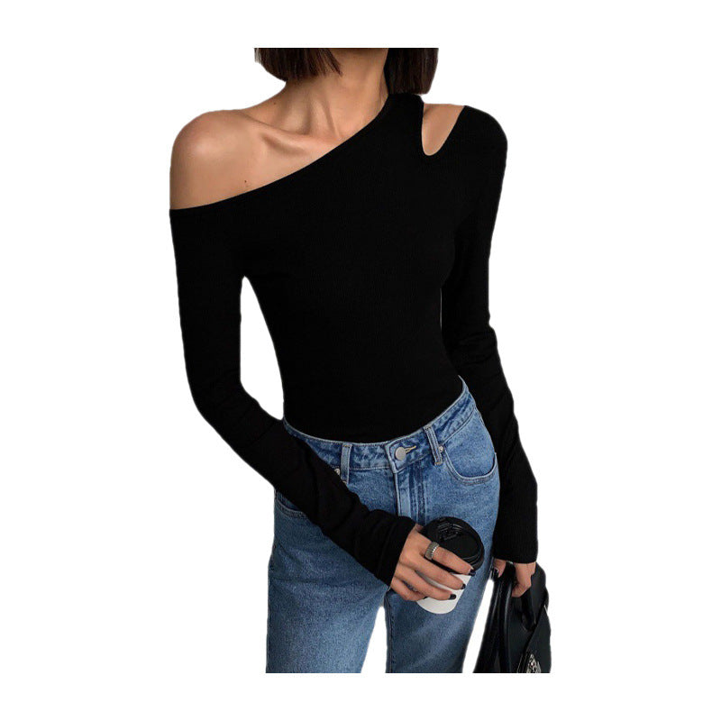 Women's Black Sexy One-shoulder Crossbody Bottoming Shirt Viralgem Store