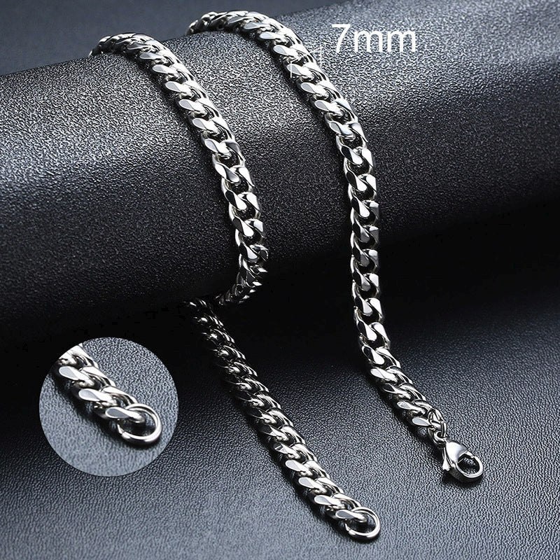 Stainless Steel Necklace Six-sided Grinding Cuban Link Chain Personality Simple Sweater Chain Viralgem Store