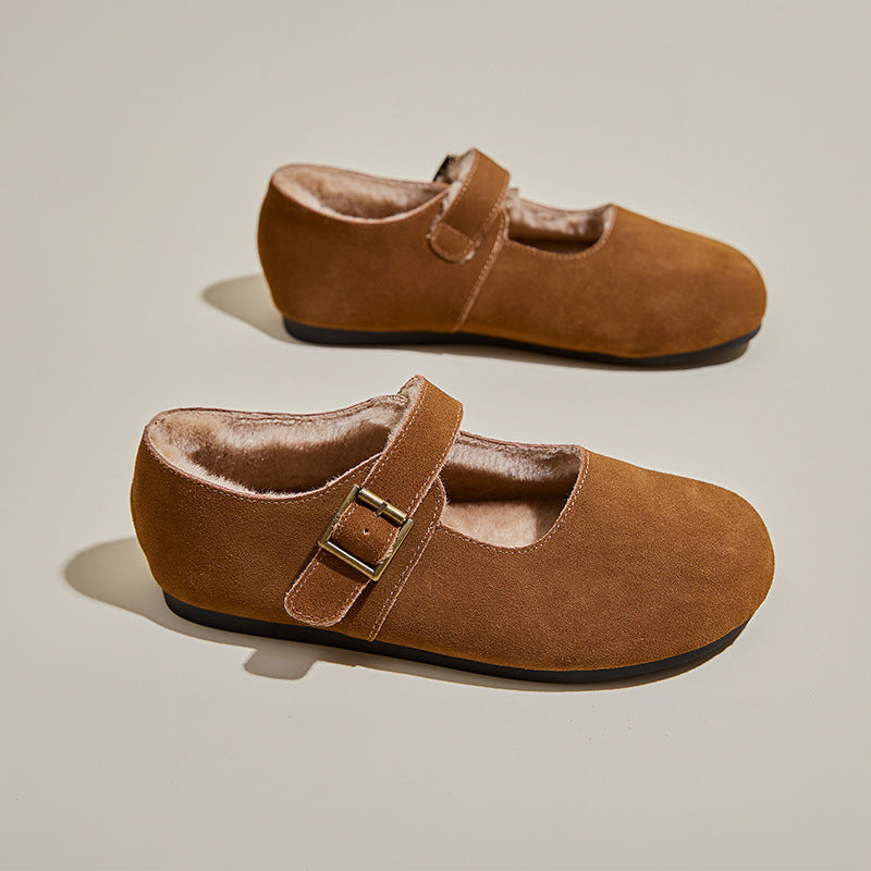 Suede Fleece-lined Casual Flat Shoes With Grandma Shoes