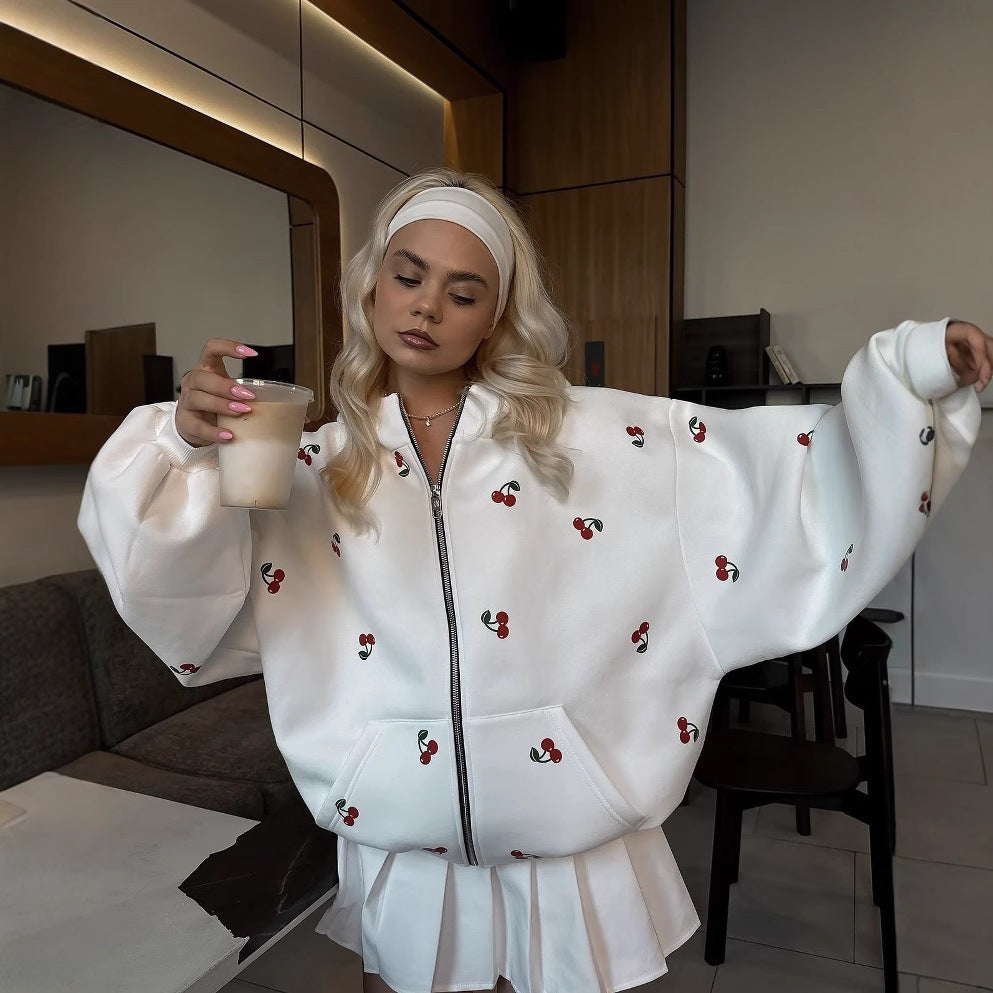 Women's Cherry Print Zip Hoodie