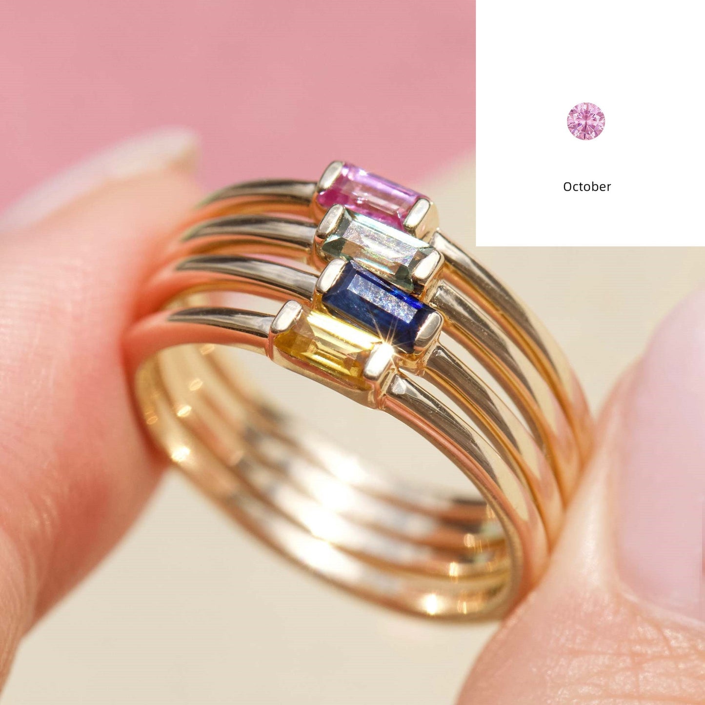 Advanced 12yue Lucky Stone Birthstone Square Diamond Ring Viralgem Store