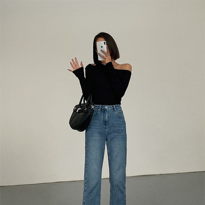 Women's Black Sexy One-shoulder Crossbody Bottoming Shirt Viralgem Store