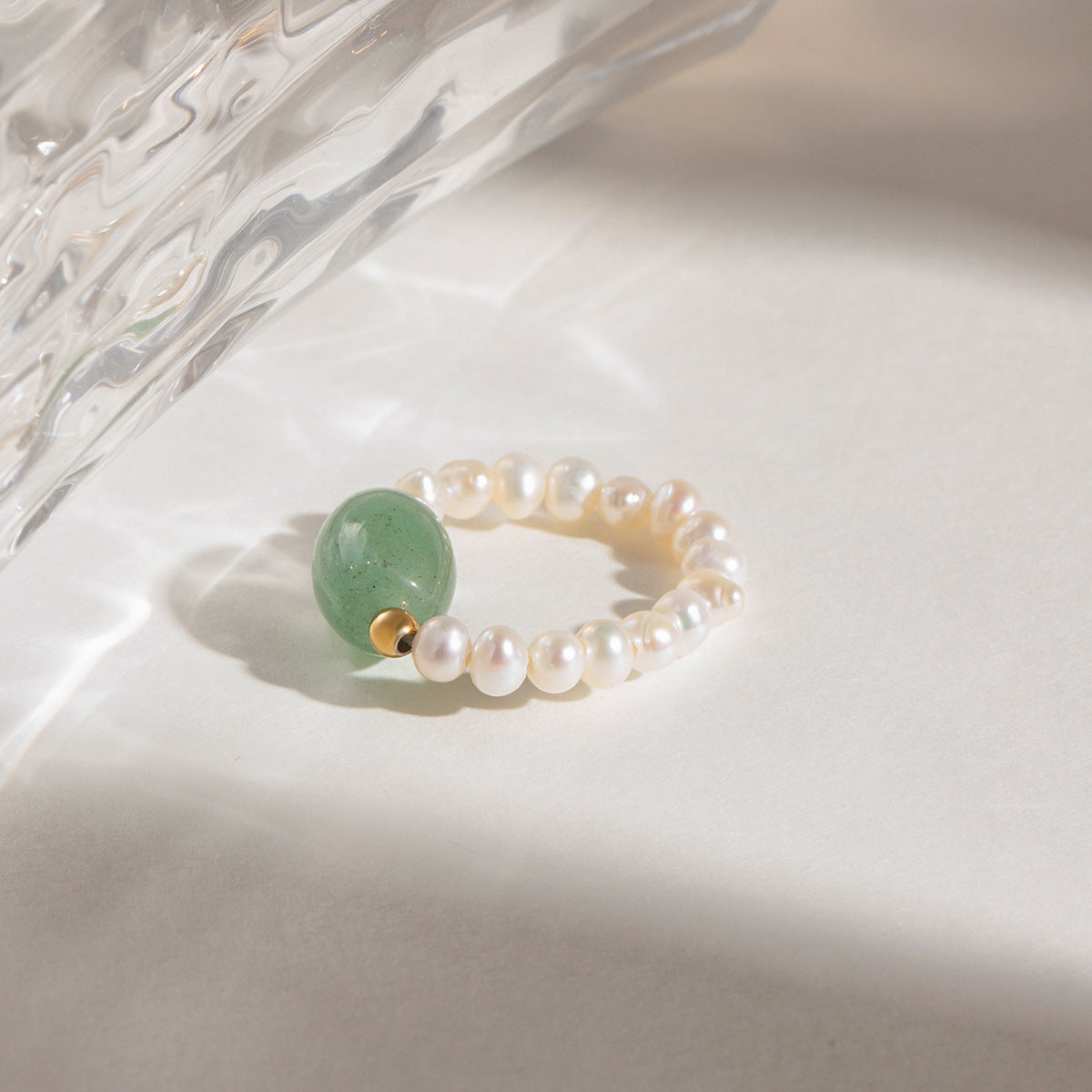 Stainless Steel Natural Stone Pearl Ring Simple