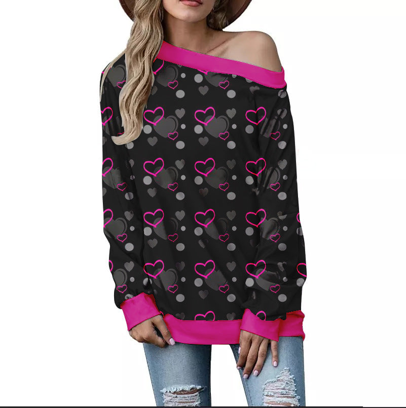 Women's Valentine's Day Pattern Printed Long Sleeve Loose Shoulder Sweater Viralgem Store