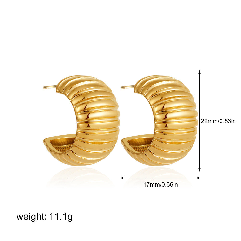 18K Gold C- Shaped Simple Diagonal Stripe Stud Earrings Viralgem Store