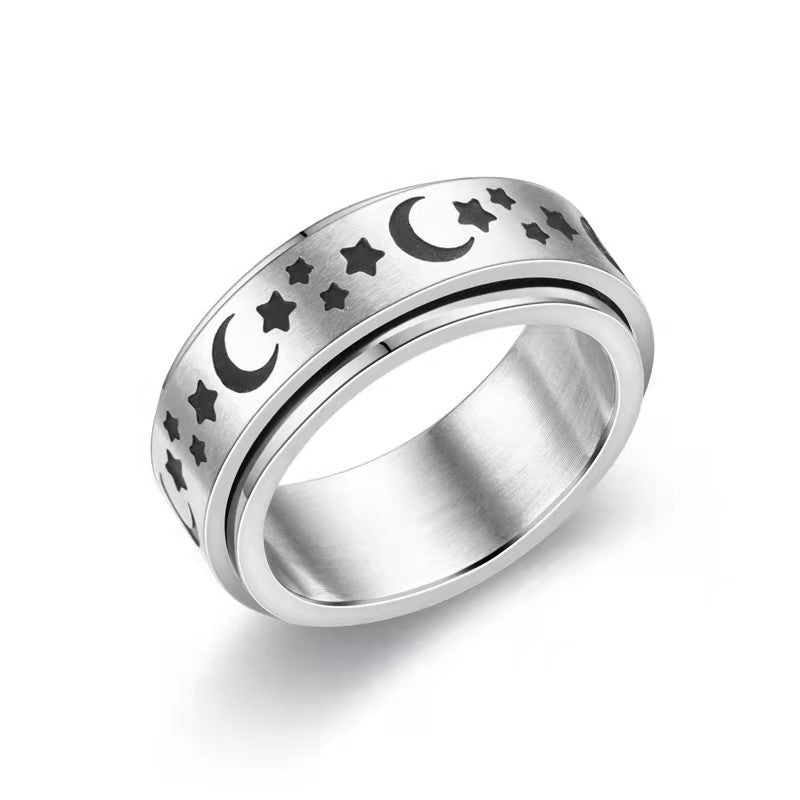 Stars And Moon Titanium Steel Rotatable Ring Viralgem Store