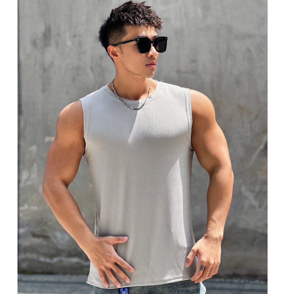 Summer Workout Vest Exercise Sleeveless Round Neck Striped Quick-drying Breathable Basketball Running Training Clothing Men Viralgem Store