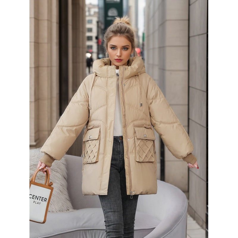 Winter Warm Hooded Coat With Pockets Fashion Solid Color Thicken Straight Cotton Jacket For Women Outerwear Clothing Viralgem Store