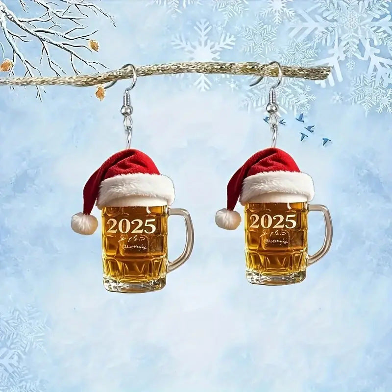 2025 Christmas Beer Steins Acrylic Earrings Viralgem Store