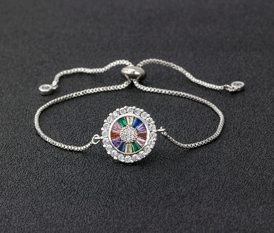 AIBEF Hot Sale Fashion Lovely Heart Rainbow Adjustable Bracelet Bangle Cubic Zircon Chain Bracelet Women Jewelry Birthday Gifts