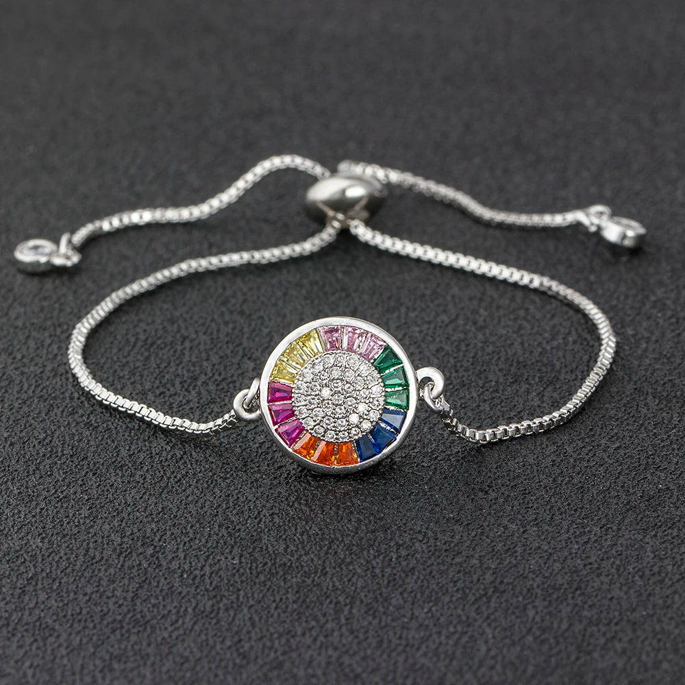 AIBEF Hot Sale Fashion Lovely Heart Rainbow Adjustable Bracelet Bangle Cubic Zircon Chain Bracelet Women Jewelry Birthday Gifts