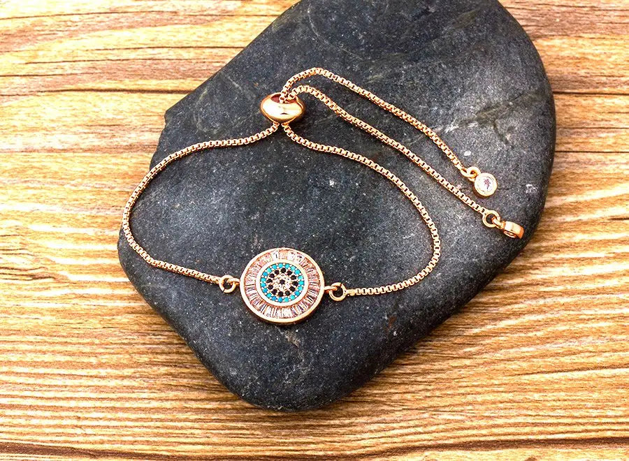 AIBEF Hot Sale Fashion Lovely Heart Rainbow Adjustable Bracelet Bangle Cubic Zircon Chain Bracelet Women Jewelry Birthday Gifts