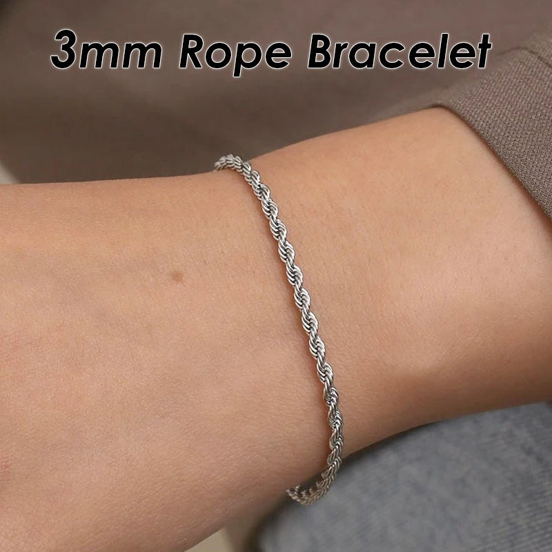 10 Pieces 3mm 5mm Rope Bracelet Stainless Steel Gold Color Rope Chain Bracelet for Men or Women
