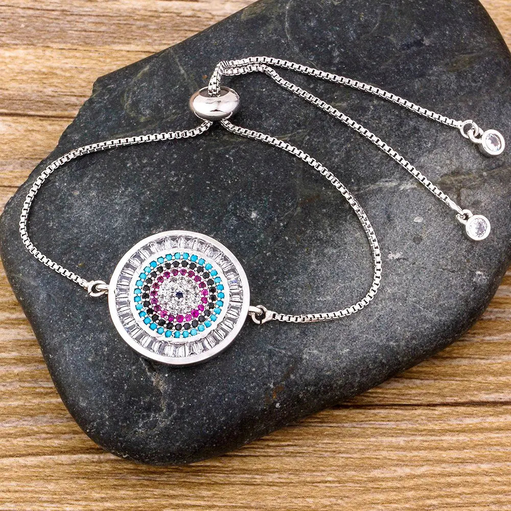 AIBEF Hot Sale Fashion Lovely Heart Rainbow Adjustable Bracelet Bangle Cubic Zircon Chain Bracelet Women Jewelry Birthday Gifts