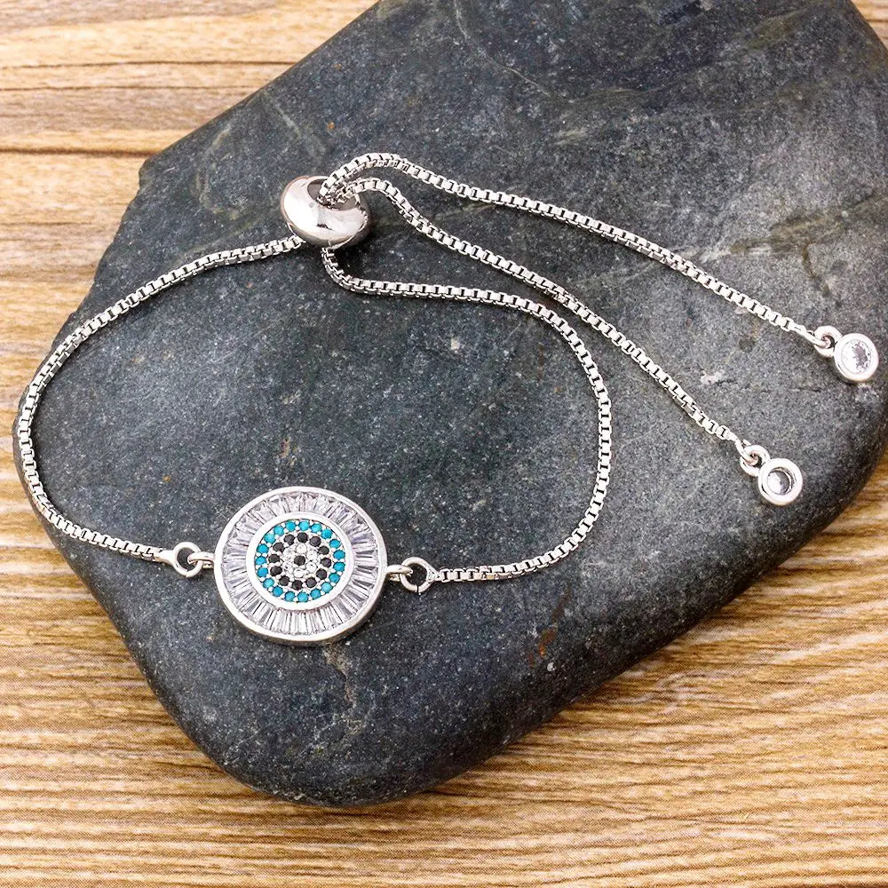 AIBEF Hot Sale Fashion Lovely Heart Rainbow Adjustable Bracelet Bangle Cubic Zircon Chain Bracelet Women Jewelry Birthday Gifts