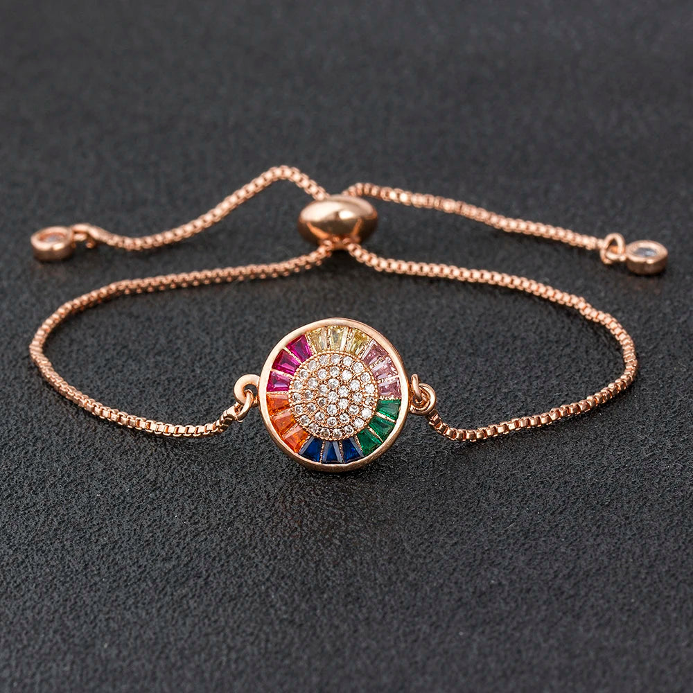 AIBEF Hot Sale Fashion Lovely Heart Rainbow Adjustable Bracelet Bangle Cubic Zircon Chain Bracelet Women Jewelry Birthday Gifts