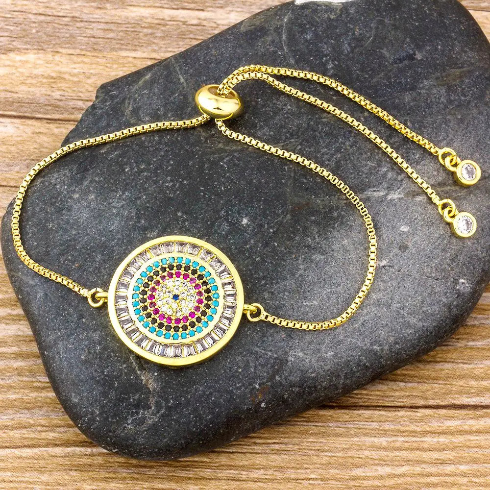 AIBEF Hot Sale Fashion Lovely Heart Rainbow Adjustable Bracelet Bangle Cubic Zircon Chain Bracelet Women Jewelry Birthday Gifts