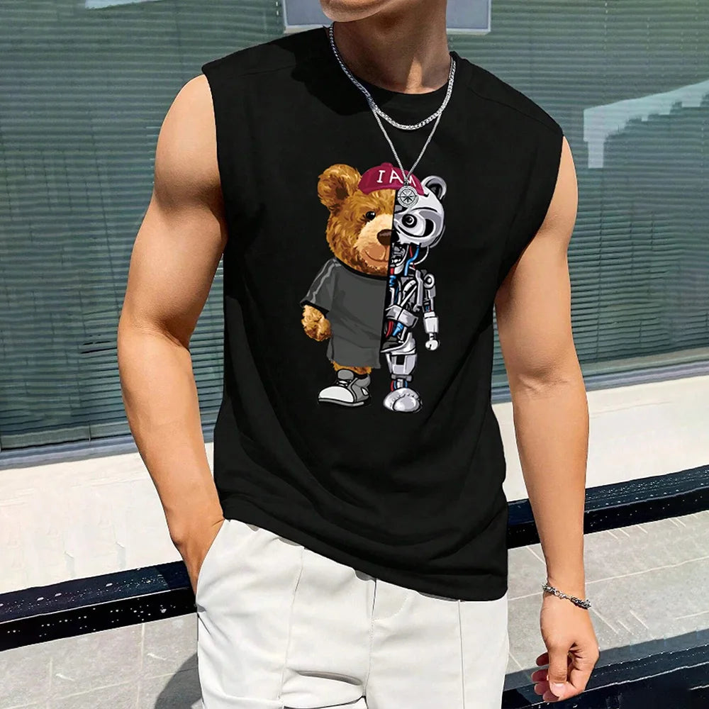 2024 New Funny Mask Men's Printed Men's Round Neck Vest Street Fashion Daily Sports Fitness Breathable Comfortable Vest Viralgem Store