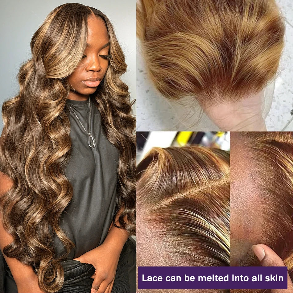 Wigirl 250% 30 32 Inch Highlight Ombre Body Wave Human Hair 13x4 Lace Front Wig 4/27 Colored 13x6 Lace Front  Wig For Women Viralgem Store