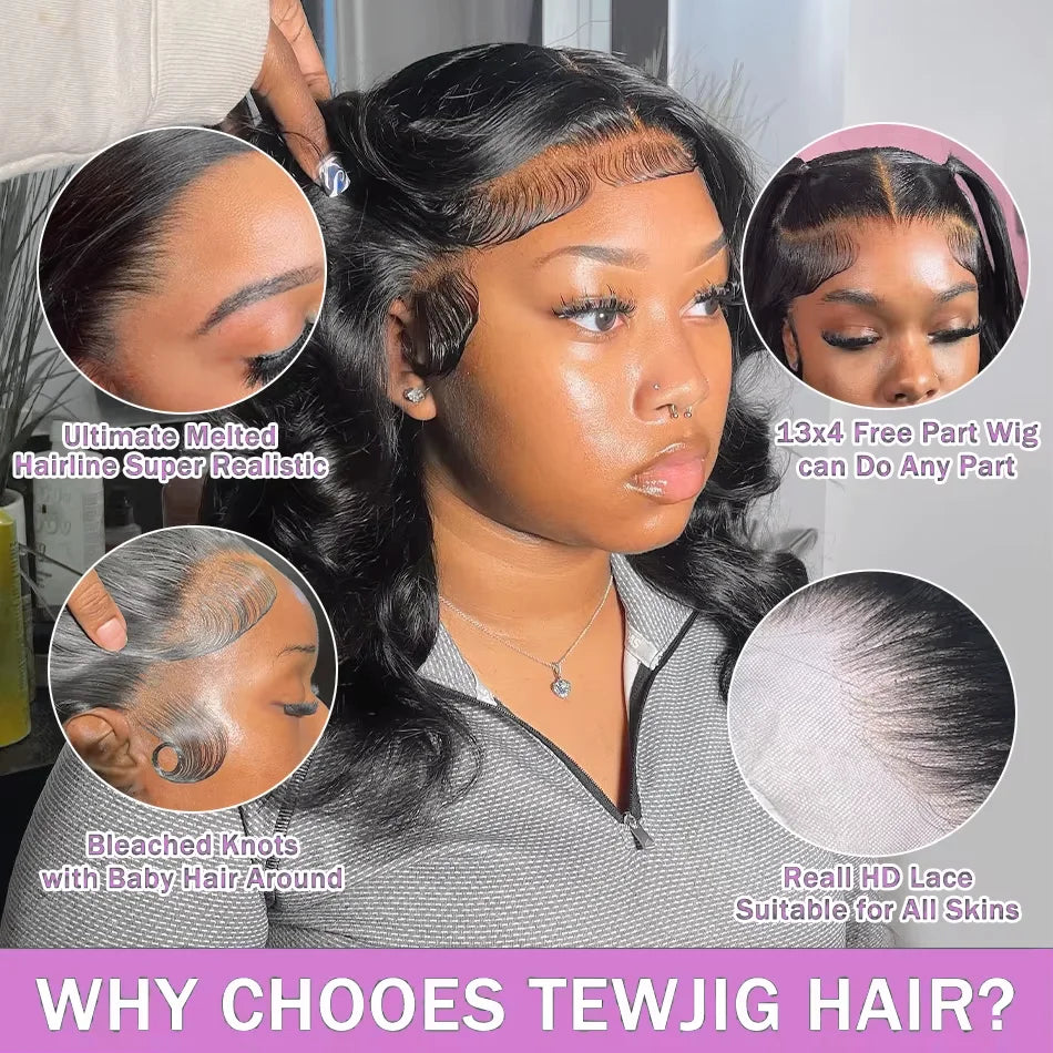 250% Body Wave HD Lace Frontal Wig Short Bob Wig Human Hair Glueless Human Hair Wavy 13x4 Transparent Lace Front Wigs For Women