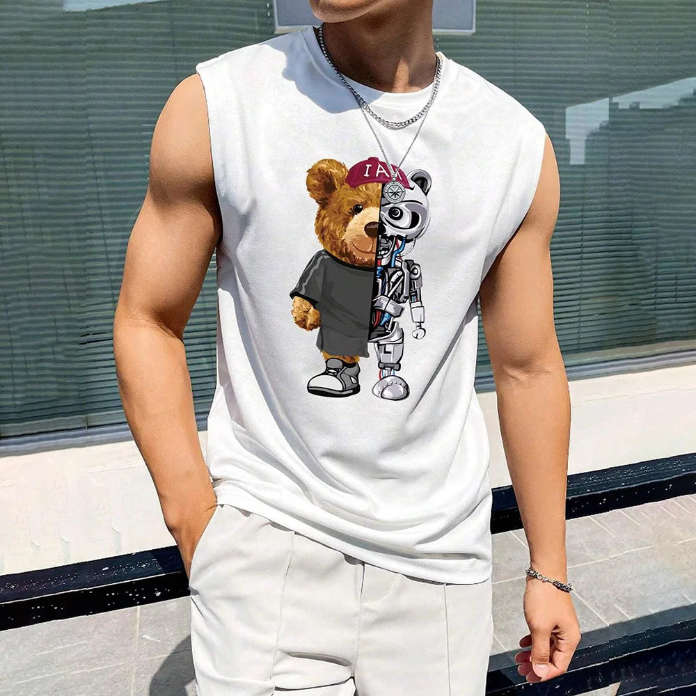 2024 New Funny Mask Men's Printed Men's Round Neck Vest Street Fashion Daily Sports Fitness Breathable Comfortable Vest Viralgem Store