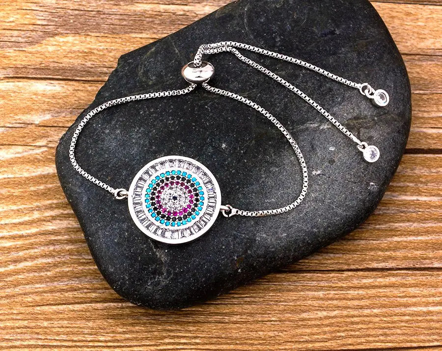 AIBEF Hot Sale Fashion Lovely Heart Rainbow Adjustable Bracelet Bangle Cubic Zircon Chain Bracelet Women Jewelry Birthday Gifts