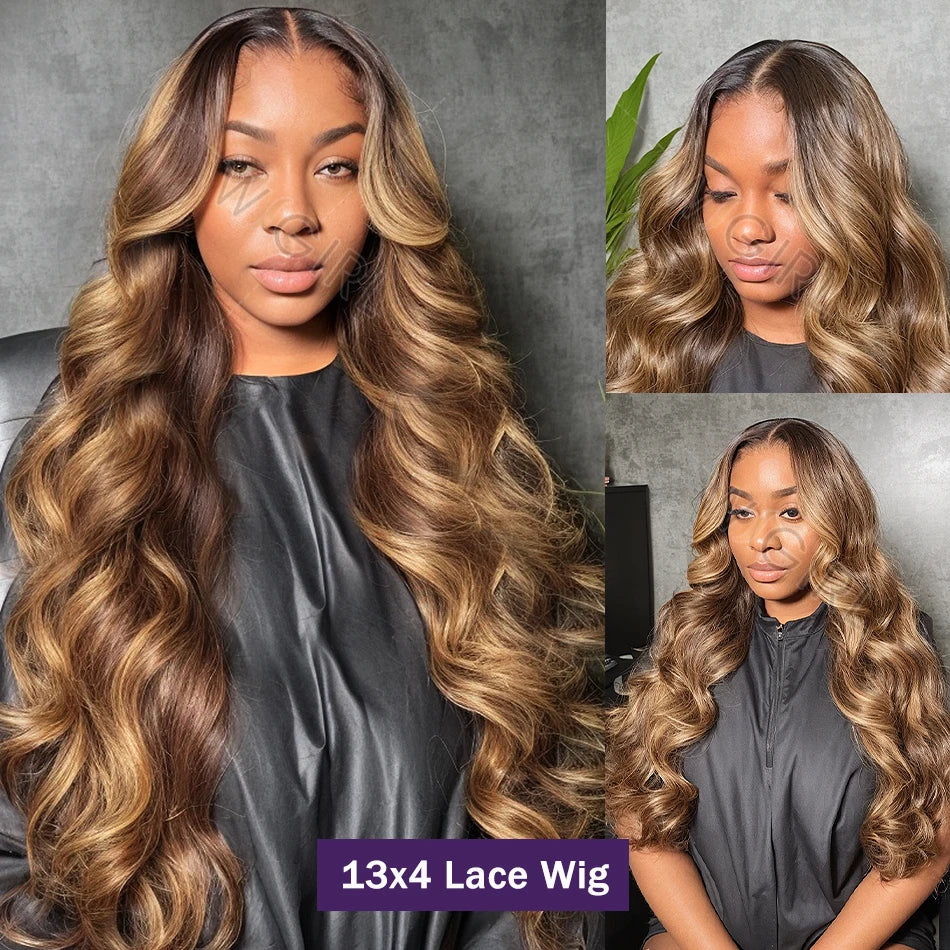 Wigirl 250% 30 32 Inch Highlight Ombre Body Wave Human Hair 13x4 Lace Front Wig 4/27 Colored 13x6 Lace Front  Wig For Women Viralgem Store