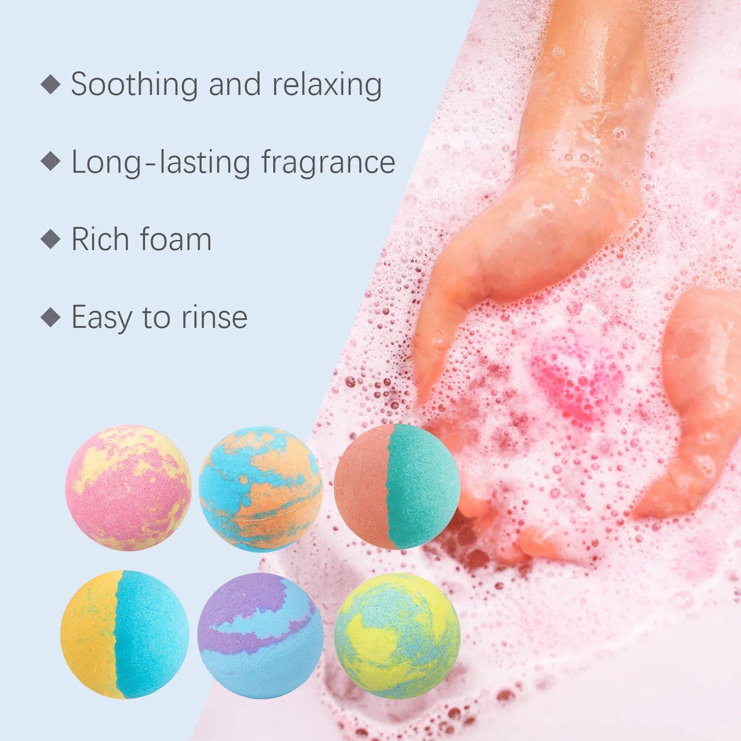Wiieey 30gx6 Lasting Fragrance Bath Bomb Salt Nourish Floral Scent Body Wash Cleansing Spa Relaxing Exfoliating Skin Shower Ball Viralgem Store