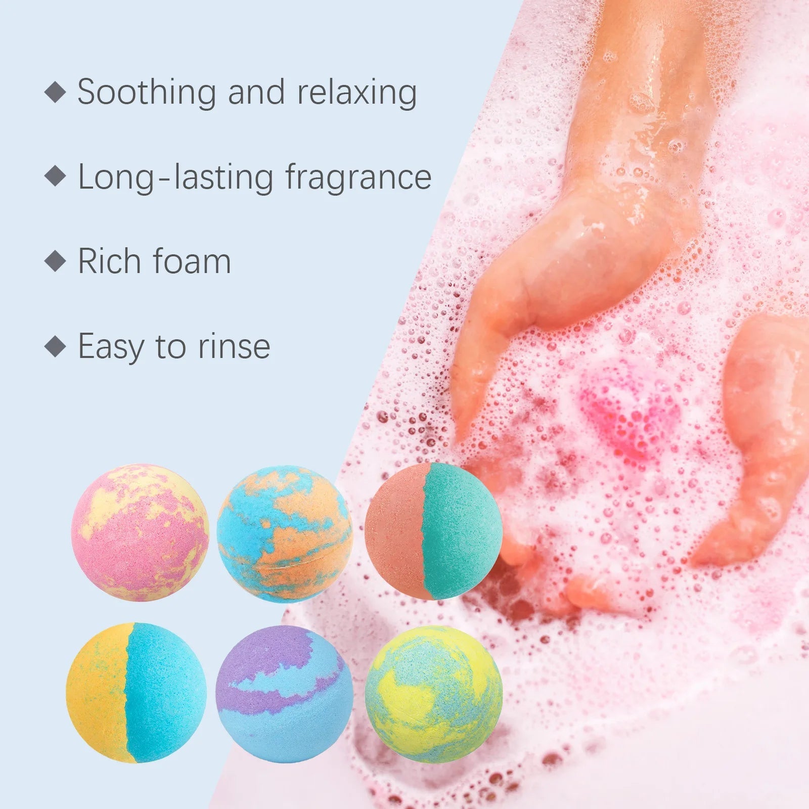 Wiieey 30gx6 Lasting Fragrance Bath Bomb Salt Nourish Floral Scent Body Wash Cleansing Spa Relaxing Exfoliating Skin Shower Ball Viralgem Store