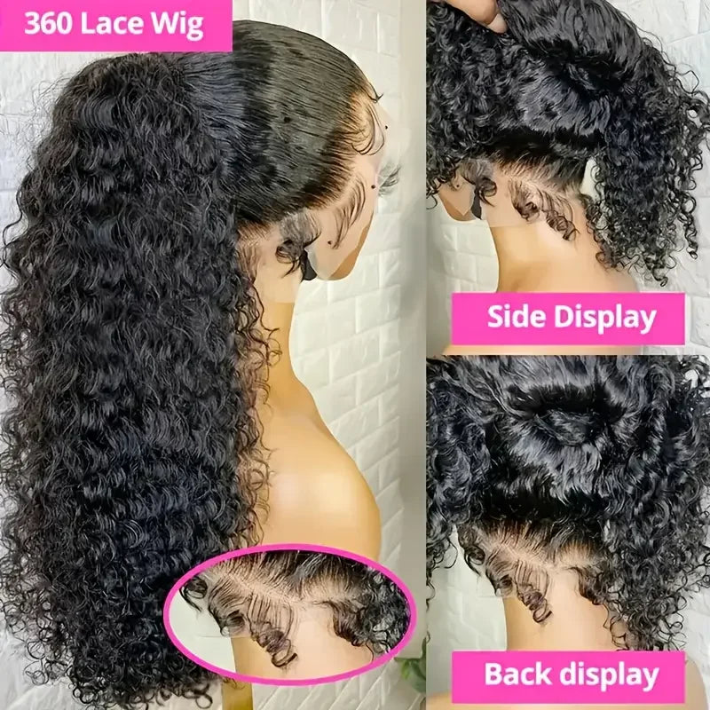 360° Full HD Lace Front Wig with Hidden Strap Human Hair 250% Pre Plucked & Cut Deep Water Deep Curly Voluminous Curly Texture