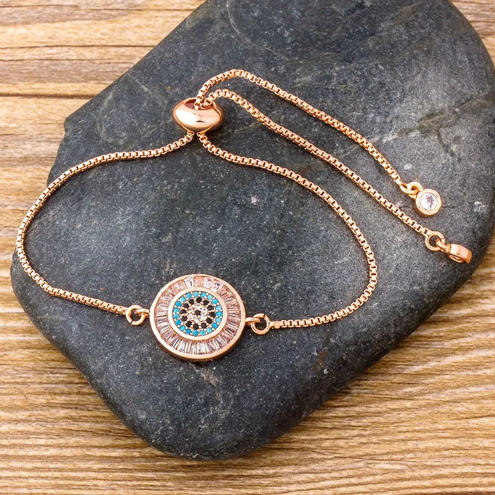 AIBEF Hot Sale Fashion Lovely Heart Rainbow Adjustable Bracelet Bangle Cubic Zircon Chain Bracelet Women Jewelry Birthday Gifts