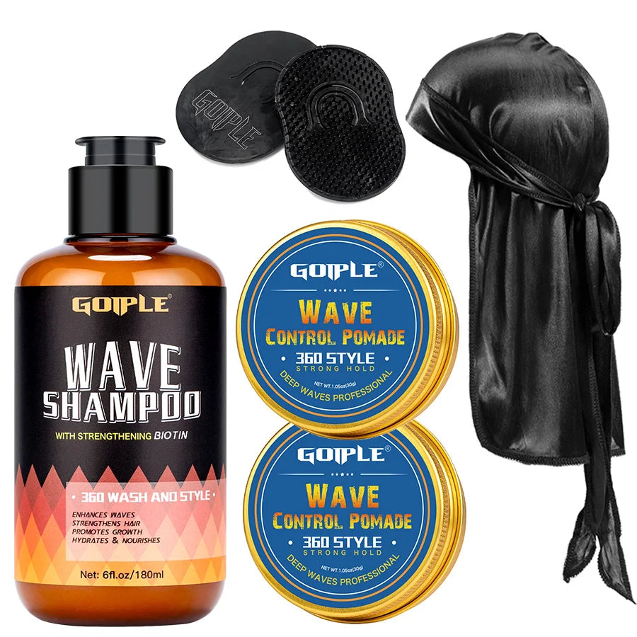 Wave shampoo Kit for Men Anti-frizz Wax Cream Layered Styling Hair Pomade Deep Clean Care Product with Hair Brush and Pirate Hat Viralgem Store