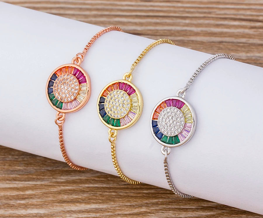 AIBEF Hot Sale Fashion Lovely Heart Rainbow Adjustable Bracelet Bangle Cubic Zircon Chain Bracelet Women Jewelry Birthday Gifts