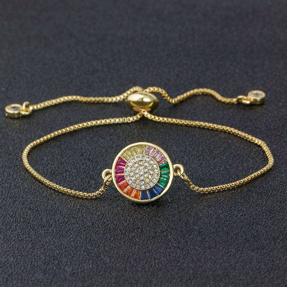 AIBEF Hot Sale Fashion Lovely Heart Rainbow Adjustable Bracelet Bangle Cubic Zircon Chain Bracelet Women Jewelry Birthday Gifts