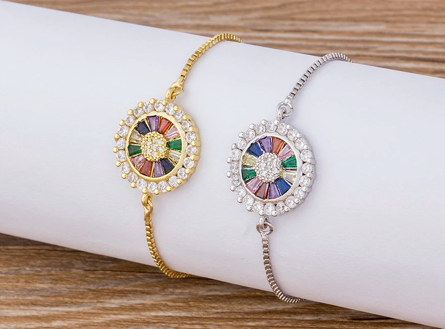 AIBEF Hot Sale Fashion Lovely Heart Rainbow Adjustable Bracelet Bangle Cubic Zircon Chain Bracelet Women Jewelry Birthday Gifts