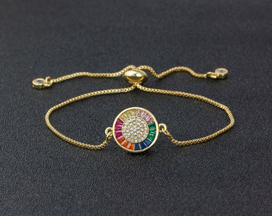 AIBEF Hot Sale Fashion Lovely Heart Rainbow Adjustable Bracelet Bangle Cubic Zircon Chain Bracelet Women Jewelry Birthday Gifts