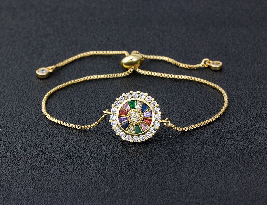 AIBEF Hot Sale Fashion Lovely Heart Rainbow Adjustable Bracelet Bangle Cubic Zircon Chain Bracelet Women Jewelry Birthday Gifts