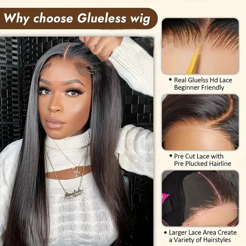 9x6 Pre Cut HD Lace Glueless Wigs Straight Virgin Human Hair Wigs 250% 13x6 Lace Front Wigs 3s Put On Go Straight Frontal Wigs Viralgem Store